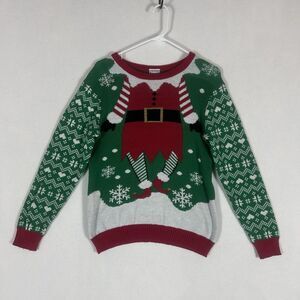Ugly Christmas Sweater Womens XL Red Elf Well Worn Holiday Reindeer Santa Claus